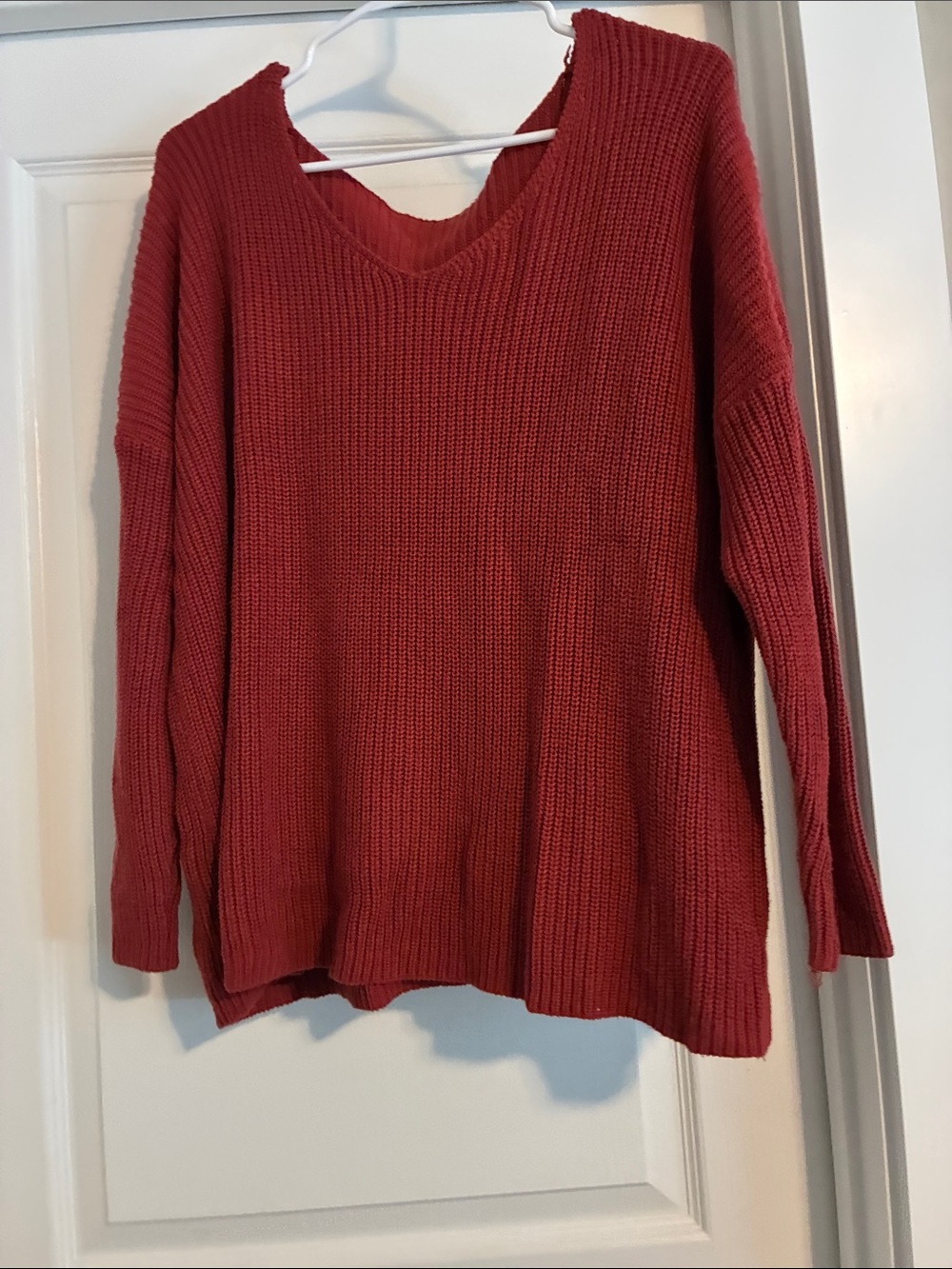 Cozy V-Neck Women’s Sweater in Deep Red